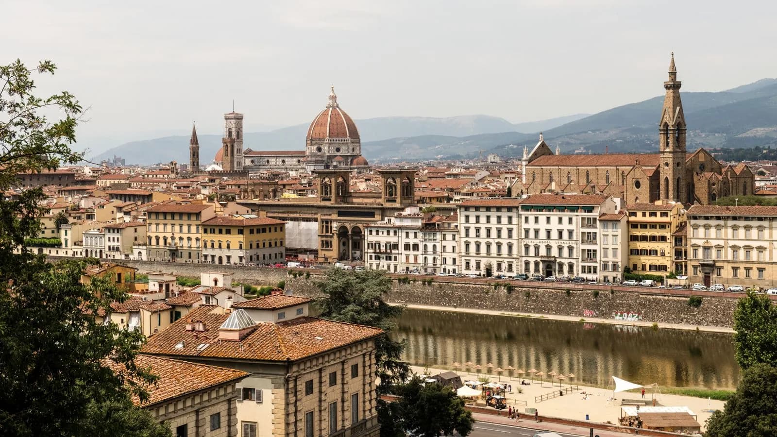 Firenze vista da Piazzale Michelangelo: l'Arno, il Duomo e Santa Croce.